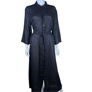 CP SHADES Black Linen Belted Shirt Dress Size Medium